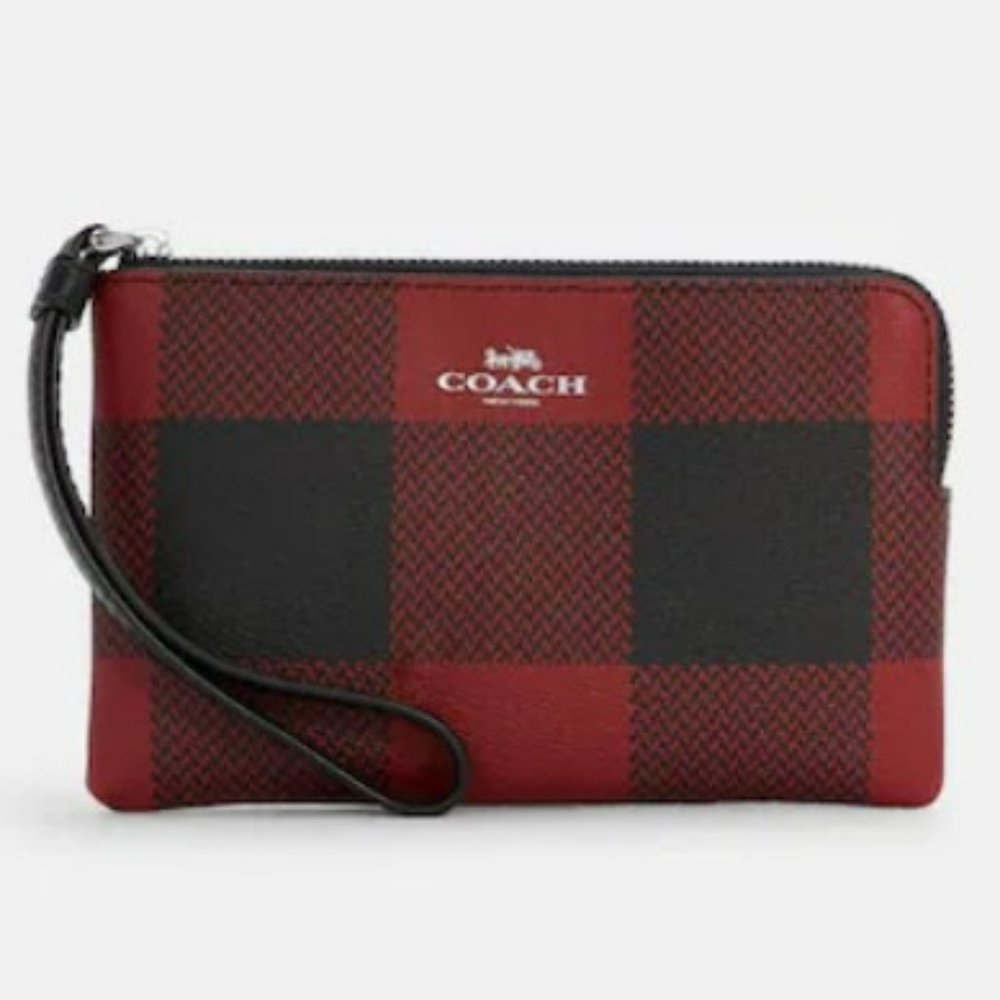NEW! Coach Buffalo Plaid Print Wallet Wristlet
